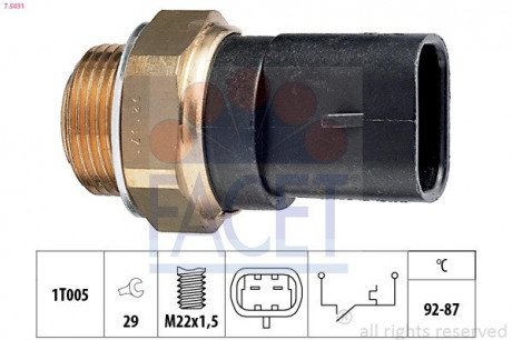 Датчик включения вентилятора Fiat Panda / Tempra / Tipo / Uno 0.8-2.8 79- FACET 7.5031