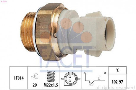 Датчик включения вентилятора Ford Escort / Fiesta / Focus / Orion / Scorpio / Sierra 1.1-3.0 82-04 FACET 7.5137 (фото 1)