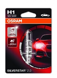 Автолампа Silverstar 2.0 H1 P14,5s 55 W прозрачная OSRAM 64150SV2-01B (фото 1)