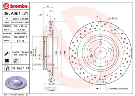 Тормозной диск Painted disk BREMBO 09.A961.21