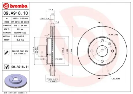 Тормозной диск BREMBO 09.A918.10