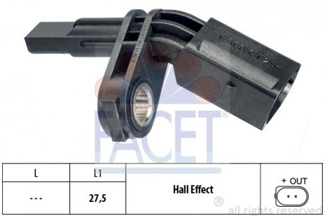 Датчик ABS перед. / Зад. T5 03- / Caddy 03- перед. Л. FACET 21.0007