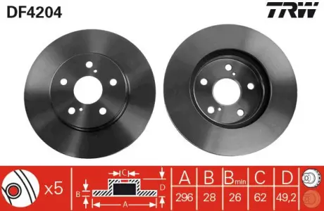 Диск тормозной TOYOTA CAMRY передние., Вент. TRW DF4204