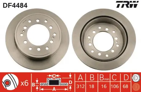 Диск тормозной TOYOTA LAND CRUISER задн., Вент. TRW DF4484