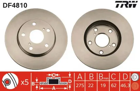 Диск тормозной TOYOTA COROLLA передние. TRW DF4810