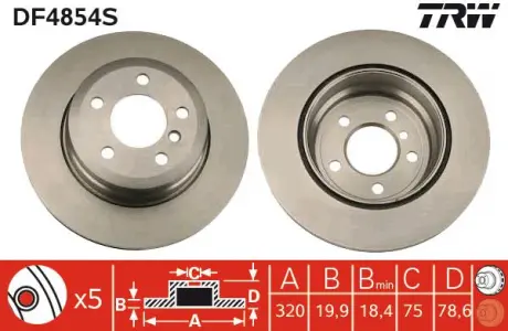 Диск тормозной BMW X5 / X6 "R D = 320mm" 07 >> TRW DF4854S