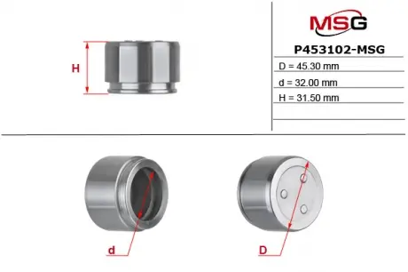 Поршень гальмівного супорту TOYOTA Land Cruiser Prado 120 03-09, FJ Cruiser 06-16, Land Cruiser 100 98-07, Hilux 15-, Hilux 05-16, Land Cruiser Prado 90 96-02, 4Runner 96-02; MITSUBISHI Pajero 07-21; LEXUS GX 02-09, LX470 98-07 MSG P453102-MSG