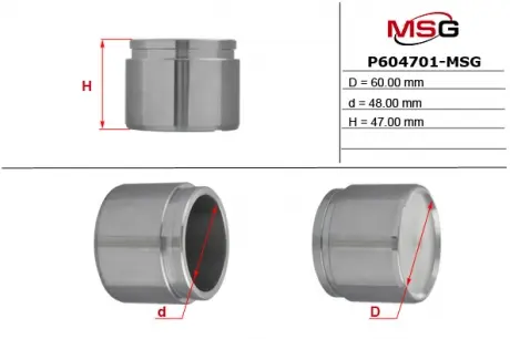 Поршень гальмівного супорту NISSAN Qashqai 07-14, X-Trail T32 14-21, Qashqai 14-22, Rogue T32 13-20, X-Trail T31 07-14; MAZDA CX-5 12-17, CX-5 17- MSG P604701-MSG