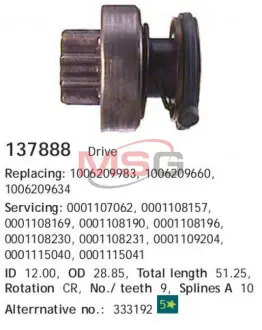 Бендикс стартера Doblo 1.9MJTD 05- 9z D = 48 CARGO 137888