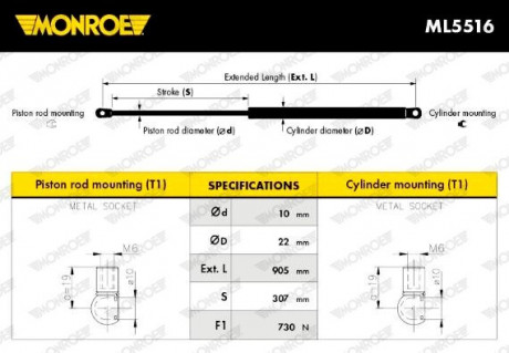 Газовая пружина, крышка багажника MONROE ML5516