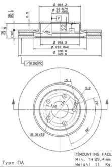 Тормозной диск вентилируемый BREMBO 09.9825.21