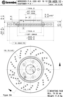 Тормозной диск вентилируемый BREMBO 09.A828.11
