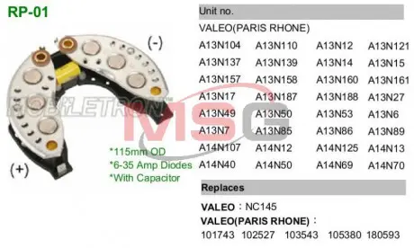 Діодний міст генератора MOBILETRON RP-01 (фото 1)