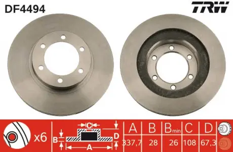 Диск тормозной TOYOTA LAND CRUISER передние., Вент. TRW DF4494