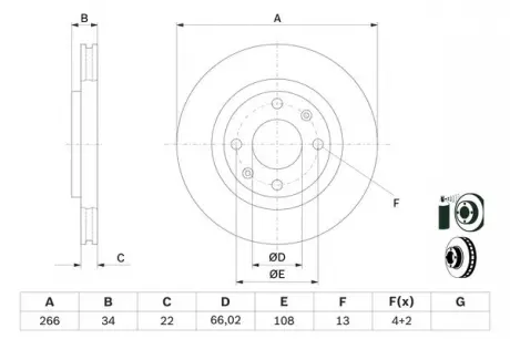 Диск тормозной CITROEN C3, C4 передние., Вент. BOSCH 0986478618