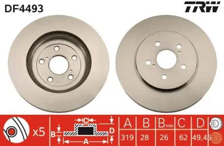 Диск гальмівний TOYOTA LEXUS RX300, 350, 400, 450 передн. TRW DF4493