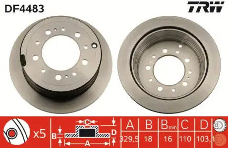 Диск тормозной TOYOTA LAND CRUISER 100, задн., Вент. TRW DF4483
