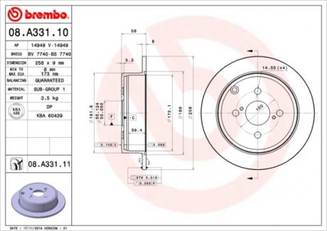 Тормозной диск BREMBO 08.A331.10 (фото 1)