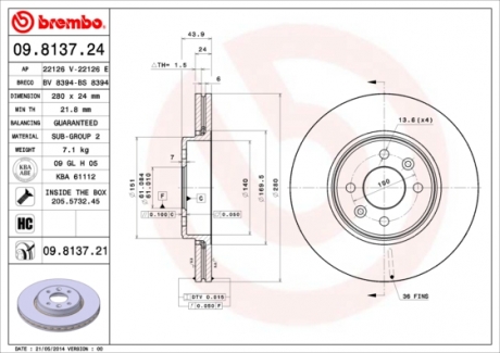 Тормозной диск BREMBO 09.8137.24