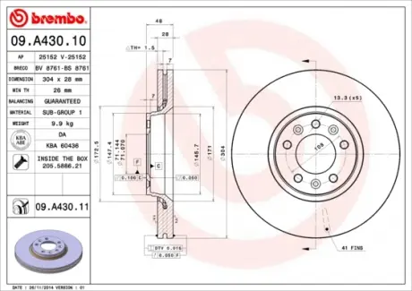Тормозной диск BREMBO 09.A430.10