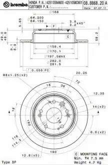 Диск тормозной BREMBO 08.8868.20
