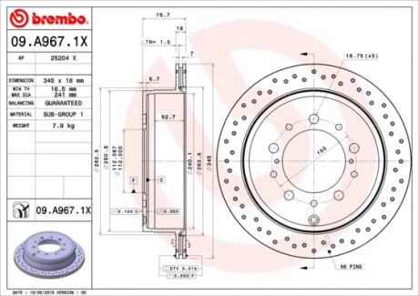 Тормозной диск Xtra BREMBO 09.A967.1X (фото 1)