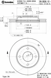 Тормозной диск Painted disk BREMBO 09.B526.11