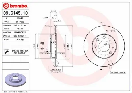 Гальмівний диск BREMBO 09.C145.10
