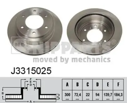 Диск гальмівний Mitsubishi PAJERO NIPPARTS J3315025