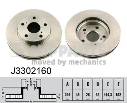 Диск тормозной Toyota AVENSIS 09-; VERSO 09-; AURIS D 07- NIPPARTS J3302160