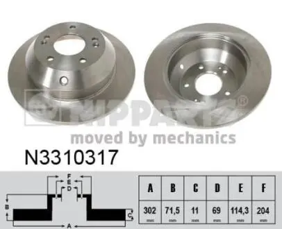 Диск гальмівний Hyundai SANTA FE 09-; KIA SORENTO 09- NIPPARTS N3310317 (фото 1)