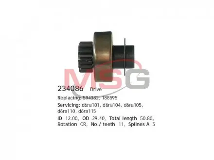 Бендикс стартера Valeo D6RA101, 104, 105, 110, 115 RENAULT Megane / Laguna \ '\' 2.0 CARGO 234086