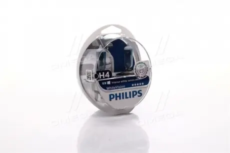 Лампа розжарювання H4 WhiteVision 12V, 60 / 55W, P43t-38 (+60) (4300K) 2шт. (Пр-во Philips) PHILIPS 12342WHVSM