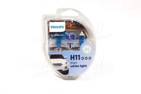 Автолампа CrystalVision H11 PGJ19-2 55 W светло-голубая PHILIPS 12362CVS2
