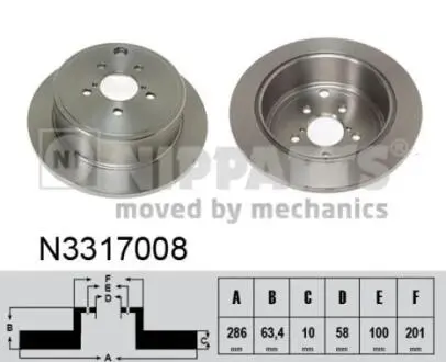 Диск тормозной Subaru FORESTER 08-, IMPREZA 08-, LEGACY V 09-, OUTBACK 09- NIPPARTS N3317008