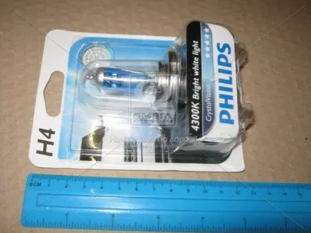 Автолампа CrystalVision H4 P43t-38 55 W 60 W синяя PHILIPS 12342CVB1