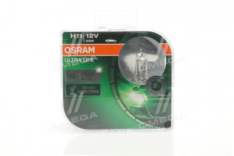 Лампа фарная H11 12V 55W PGJ19-2 ULTRA LIFE (компл.) (Пр-во) OSRAM 64211ULT-HCB-DUO