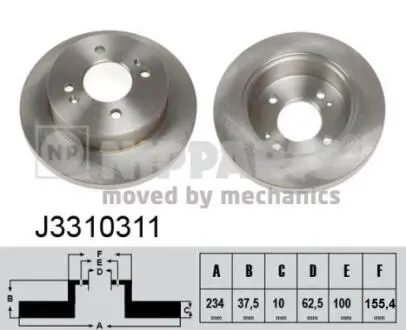 Диск тормозной KIA PICANTO 04-; Hyundai i10; (Пр-во Nipparts) NIPPARTS J3310311