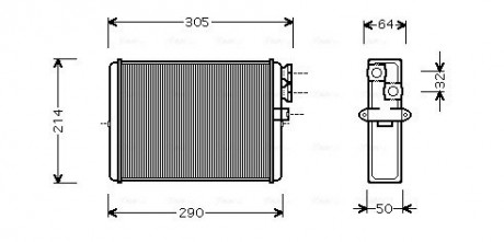 Радиатор отопителя HEATER S60 / XC70 / V70 / S80 (Ava) (1-й сорт) AVA COOLING VOA6110 (фото 1)