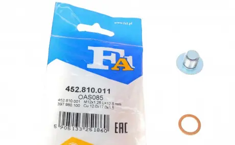 Пробка піддона масляного M12x1.25L = 12,5 (Fischer) Fischer Automotive One (FA1) 452.810.011