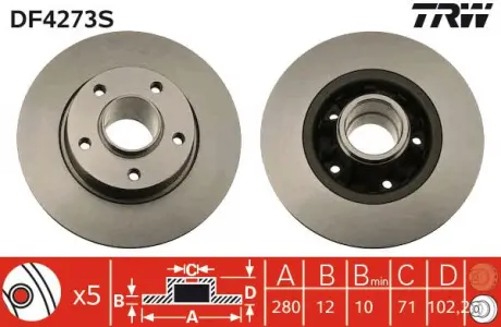 Диск тормозной NISSAN, OPEL, RENAULT, задн. TRW DF4273S