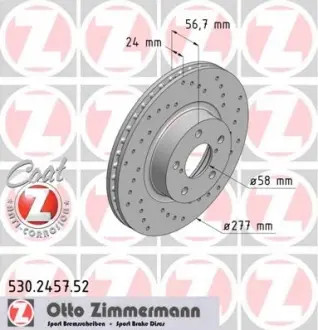Диск (перфарований) тормозной пер Subaru Legacy 2 ZIMMERMANN 530245752