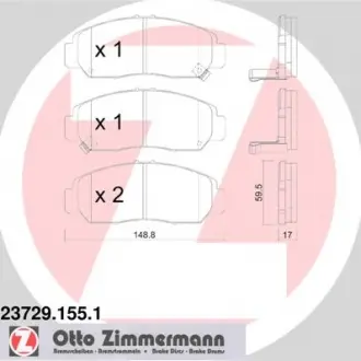 Гальмівні колодки перед Honda Civic c 2006р / Stream ZIMMERMANN 237291551 (фото 1)