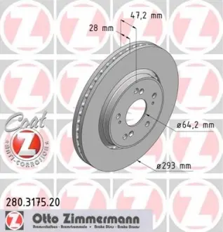 Тормозной диск передний Honda Civic VII / VIII / CR-V ZIMMERMANN 280317520