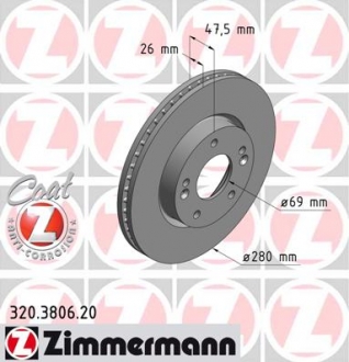 Тормозной диск перед вент Kia Ceed / Magentis / Sport ZIMMERMANN 320380620 (фото 1)