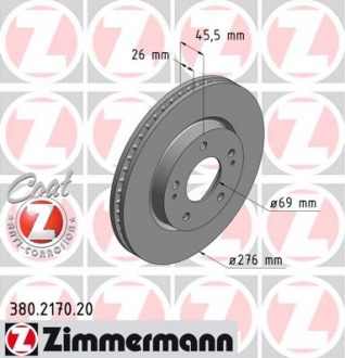 Тормозной диск пер.вентил Mitsubishi Lancer 20 сентября ZIMMERMANN 380217020 (фото 1)