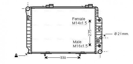 Радиатор охлаждения двигателя MB W202 (C) MT / AT + AC 96-(Ava) AVA COOLING MSA2174