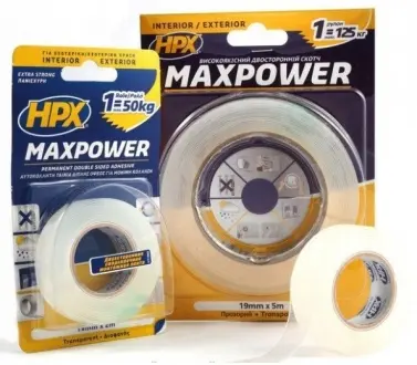 Стрічка двохсторонній MAXPOWER 19мм х 5м прозора HPX HT1905