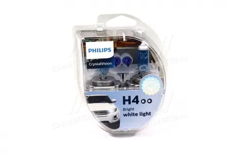 Автолампа CrystalVision H4 P43t-38 55 W 60 W синяя PHILIPS 12342CVSM
