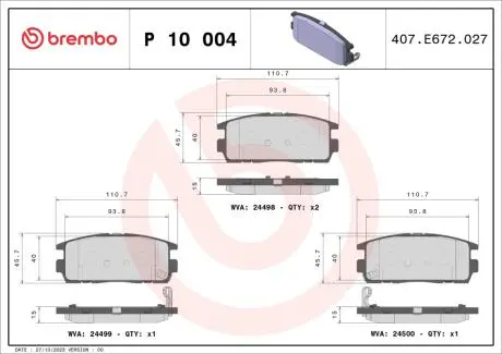 Тормозные колодки BREMBO P10004